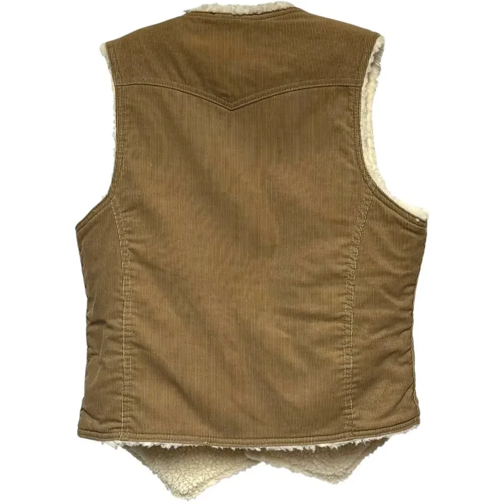 Levi's Sherpa Lined Corduroy Vest Vintage 70s Made in USA Tan Cream Medium
